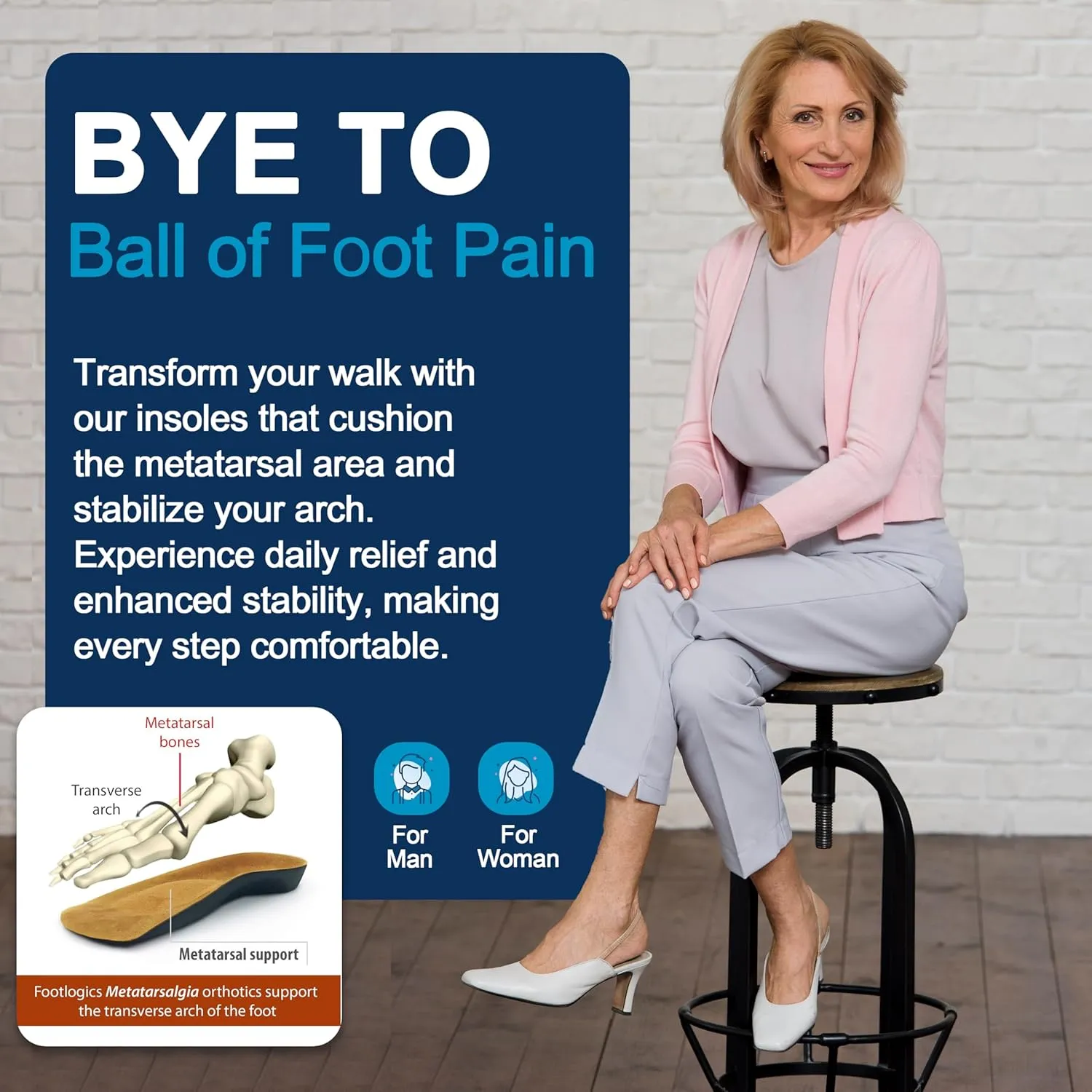 3/4 Length Orthotic Shoe Insoles with Built-in Raise for Ball of Foot Pain, Morton’s Neuroma, Flat Feet - Metatarsalgia (XL (Men's 12-14))