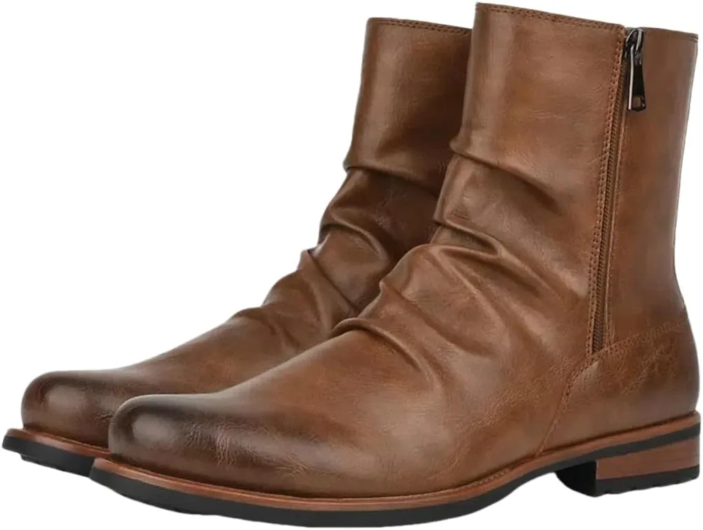 Abborora Men's Boots Motorcycle Casual Ankle Boots for Men Combat Boots Zipper Biker Boot