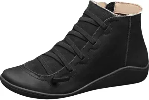 AMDBEL Ankle Boots For Women Low Heel, Womens Leather Cowboy Cowgirl Ankle Short Shoes Fashion Zipper Platform Wedge Booties