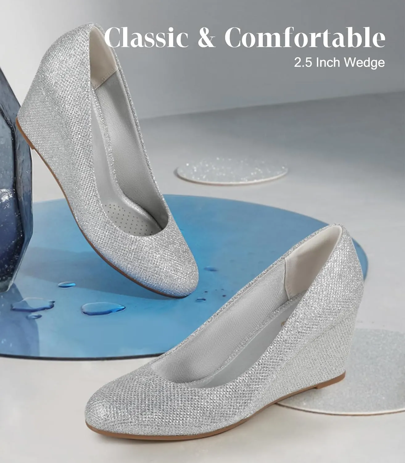 Ankis Closed Toe Wedges for Women, Black Nude Gold Silver Wedges Heels for Women Comfortable Medium Heel Wedges Work Pumps Shoes for Dressy Spring Fall - 2.5Inch