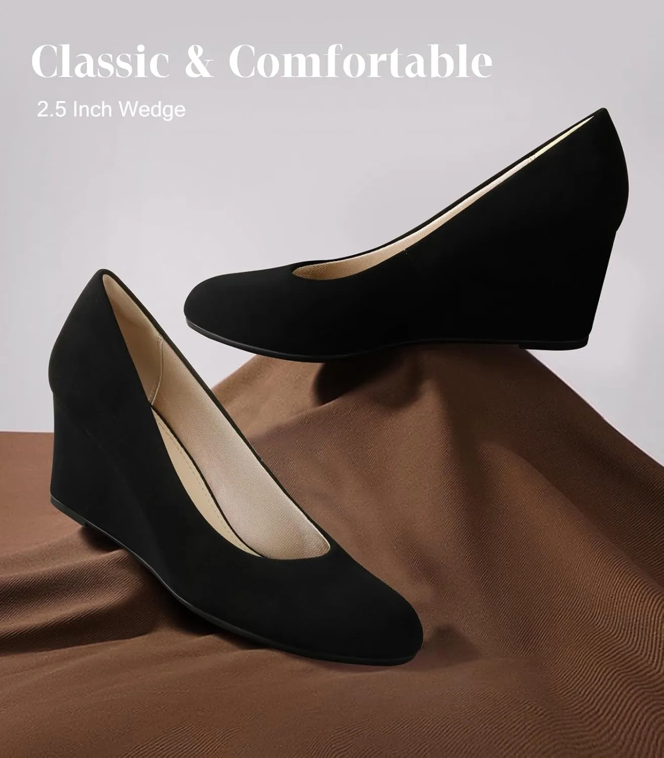 Ankis Closed Toe Wedges for Women, Black Nude Gold Silver Wedges Heels for Women Comfortable Medium Heel Wedges Work Pumps Shoes for Dressy Spring Fall - 2.5Inch