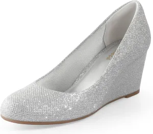 Ankis Closed Toe Wedges for Women, Black Nude Gold Silver Wedges Heels for Women Comfortable Medium Heel Wedges Work Pumps Shoes for Dressy Spring Fall - 2.5Inch