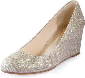 Ankis Closed Toe Wedges for Women, Black Nude Gold Silver Wedges Heels for Women Comfortable Medium Heel Wedges Work Pumps Shoes for Dressy Spring Fall - 2.5Inch
