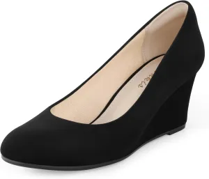 Ankis Closed Toe Wedges for Women, Black Nude Gold Silver Wedges Heels for Women Comfortable Medium Heel Wedges Work Pumps Shoes for Dressy Spring Fall - 2.5Inch