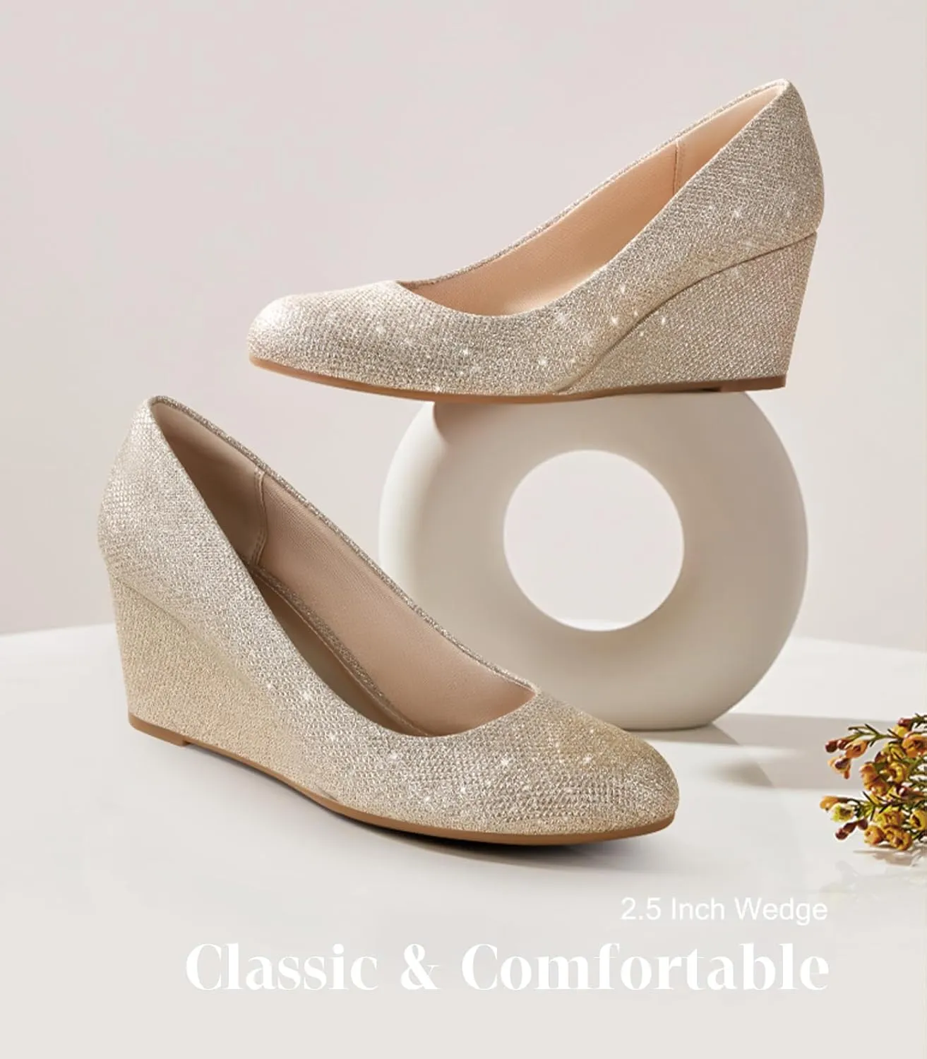 Ankis Closed Toe Wedges for Women, Black Nude Gold Silver Wedges Heels for Women Comfortable Medium Heel Wedges Work Pumps Shoes for Dressy Spring Fall - 2.5Inch
