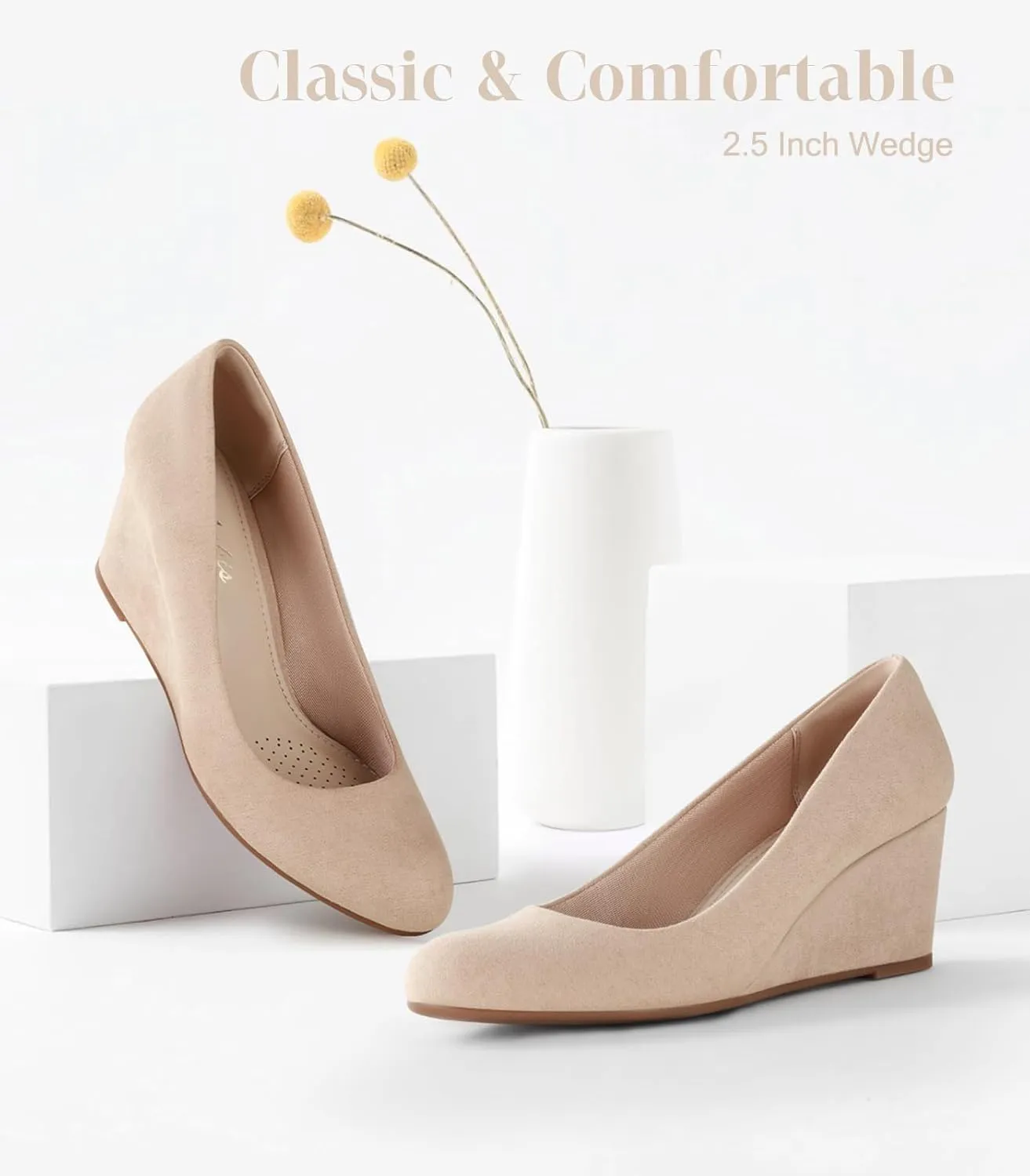 Ankis Closed Toe Wedges for Women, Black Nude Gold Silver Wedges Heels for Women Comfortable Medium Heel Wedges Work Pumps Shoes for Dressy Spring Fall - 2.5Inch