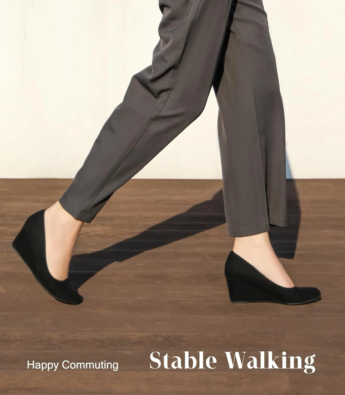 Ankis Closed Toe Wedges for Women, Black Nude Gold Silver Wedges Heels for Women Comfortable Medium Heel Wedges Work Pumps Shoes for Dressy Spring Fall - 2.5Inch