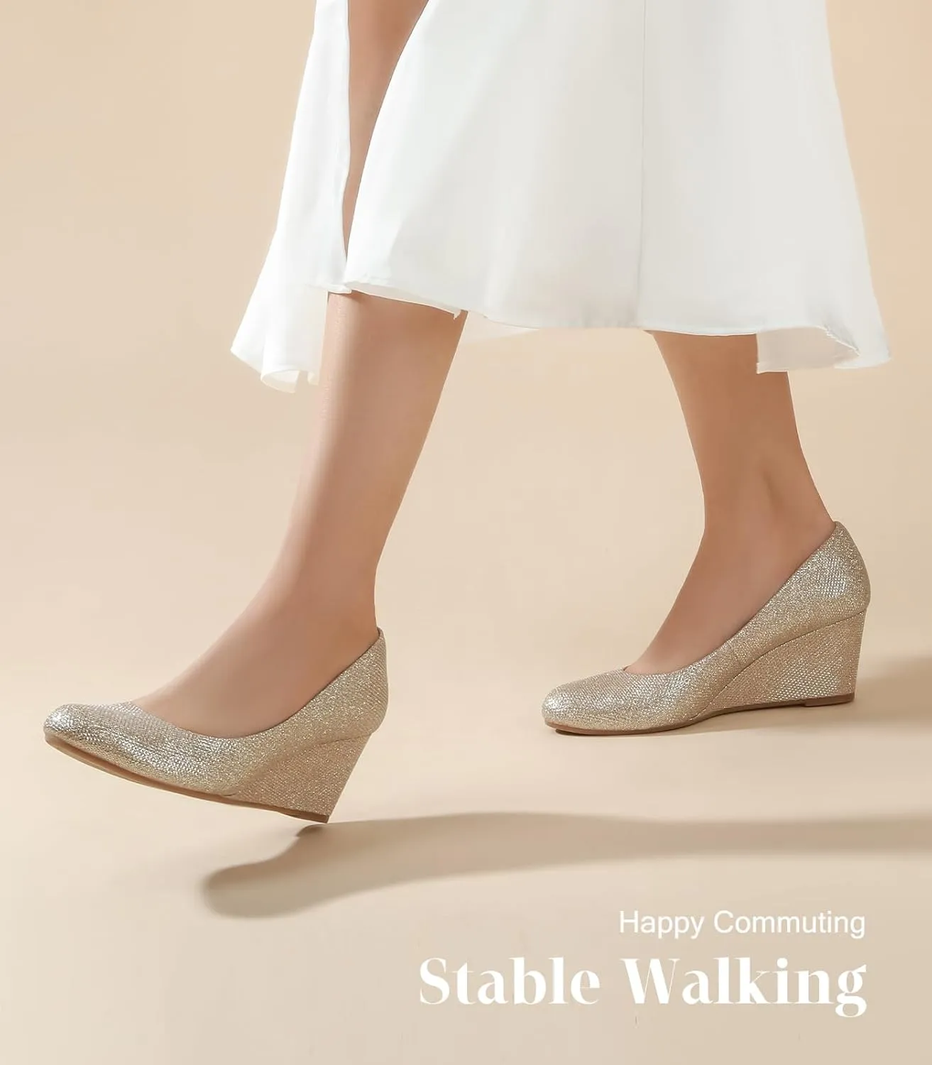 Ankis Closed Toe Wedges for Women, Black Nude Gold Silver Wedges Heels for Women Comfortable Medium Heel Wedges Work Pumps Shoes for Dressy Spring Fall - 2.5Inch