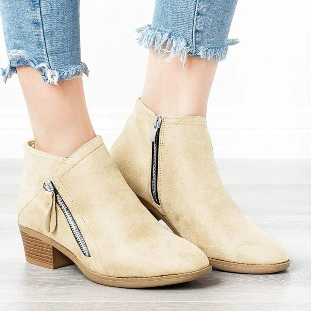Ankle Boots for Women Low Heels,Womens V Cut Ankle Booties Pointed Toe Chunky Heel Western Chelsea Booties Fashion Side Zipper Dressy Boots Slip On Fall Short Boots Shoes Comfy