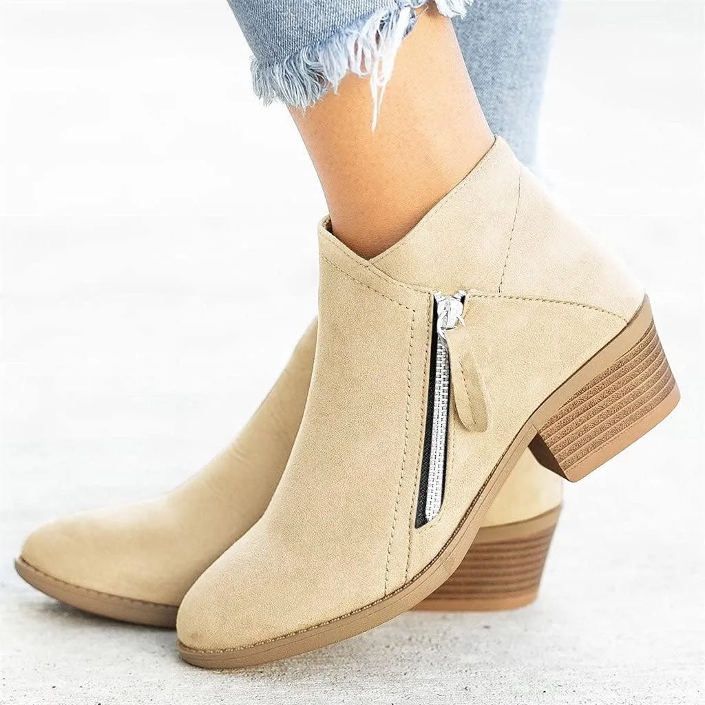 Ankle Boots for Women Low Heels,Womens V Cut Ankle Booties Pointed Toe Chunky Heel Western Chelsea Booties Fashion Side Zipper Dressy Boots Slip On Fall Short Boots Shoes Comfy