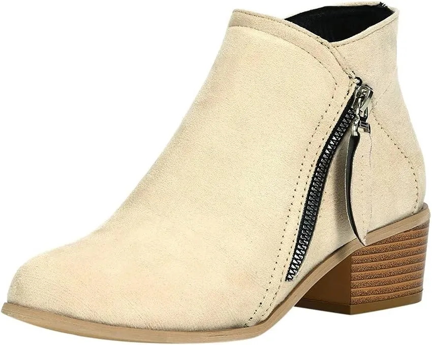 Ankle Boots for Women Low Heels,Womens V Cut Ankle Booties Pointed Toe Chunky Heel Western Chelsea Booties Fashion Side Zipper Dressy Boots Slip On Fall Short Boots Shoes Comfy