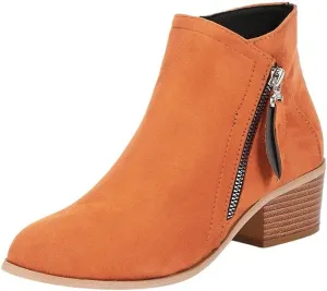 Ankle Boots for Women Low Heels,Womens V Cut Ankle Booties Pointed Toe Chunky Heel Western Chelsea Booties Fashion Side Zipper Dressy Boots Slip On Fall Short Boots Shoes Comfy
