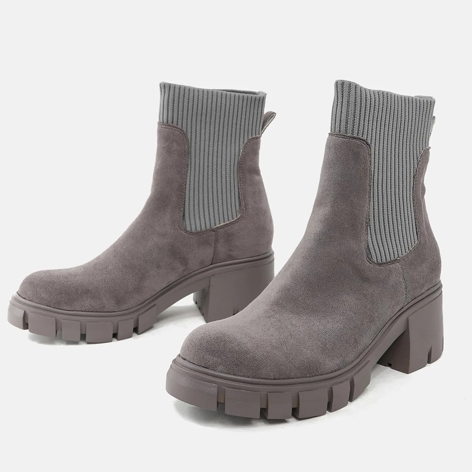 Ankle Boots for Women, Women's Fashion Elastic Chunky Block Heel Chelsea Boots Platform Sole Non-Slip Combat Ankle Booties