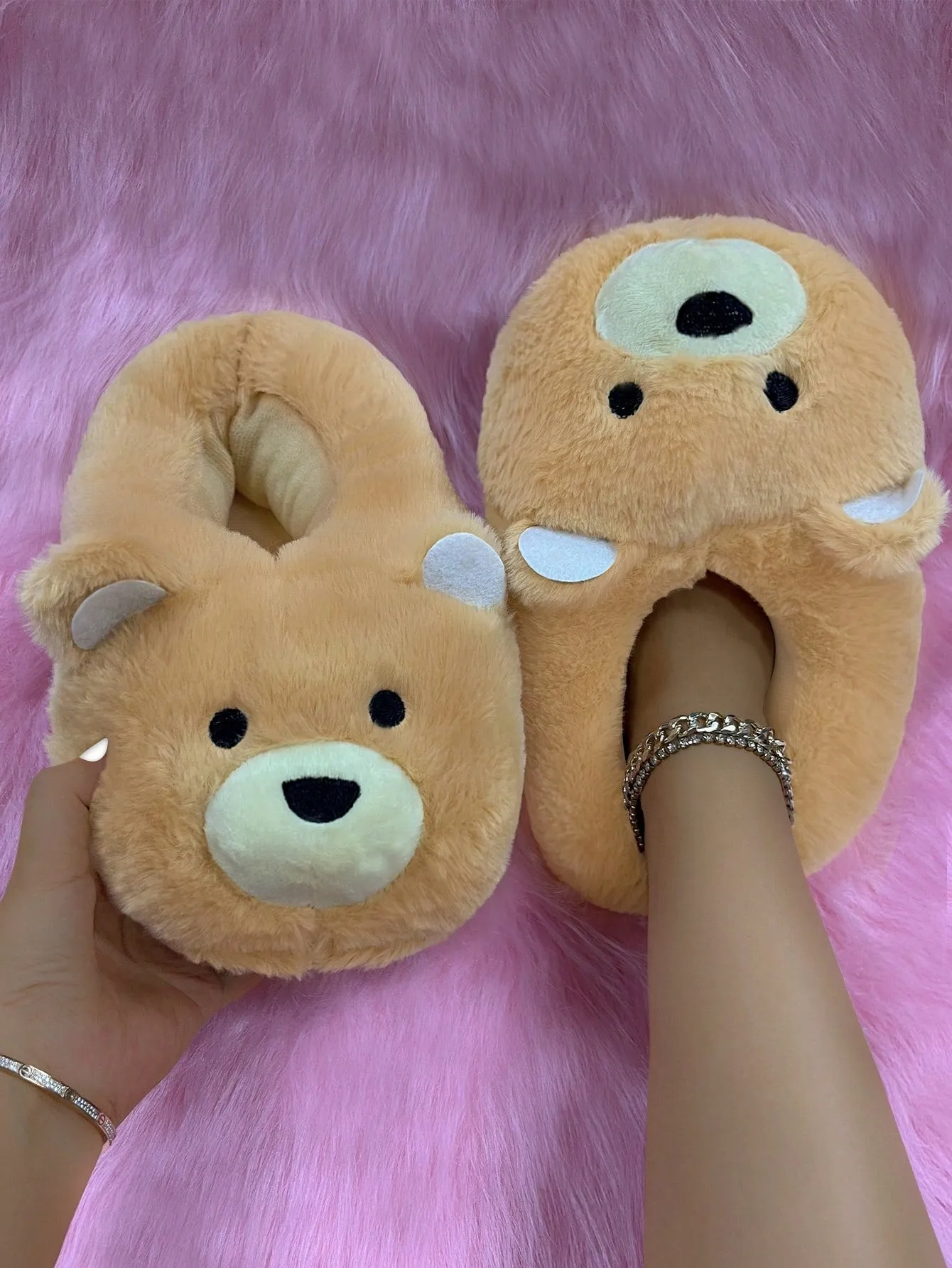 Apricot-colored Embroidered Eyes Full Coverage Bear Plush Toy
