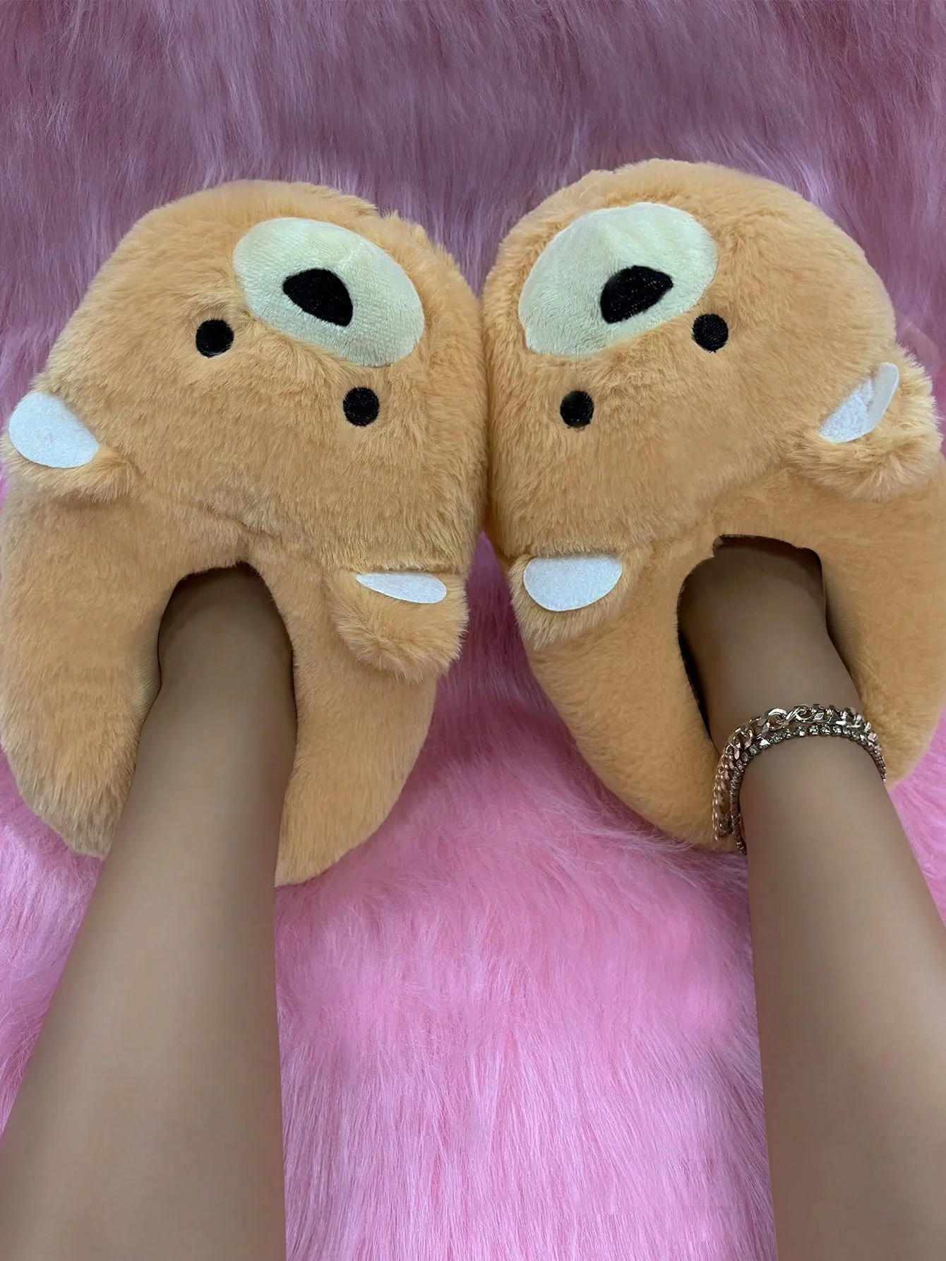 Apricot-colored Embroidered Eyes Full Coverage Bear Plush Toy