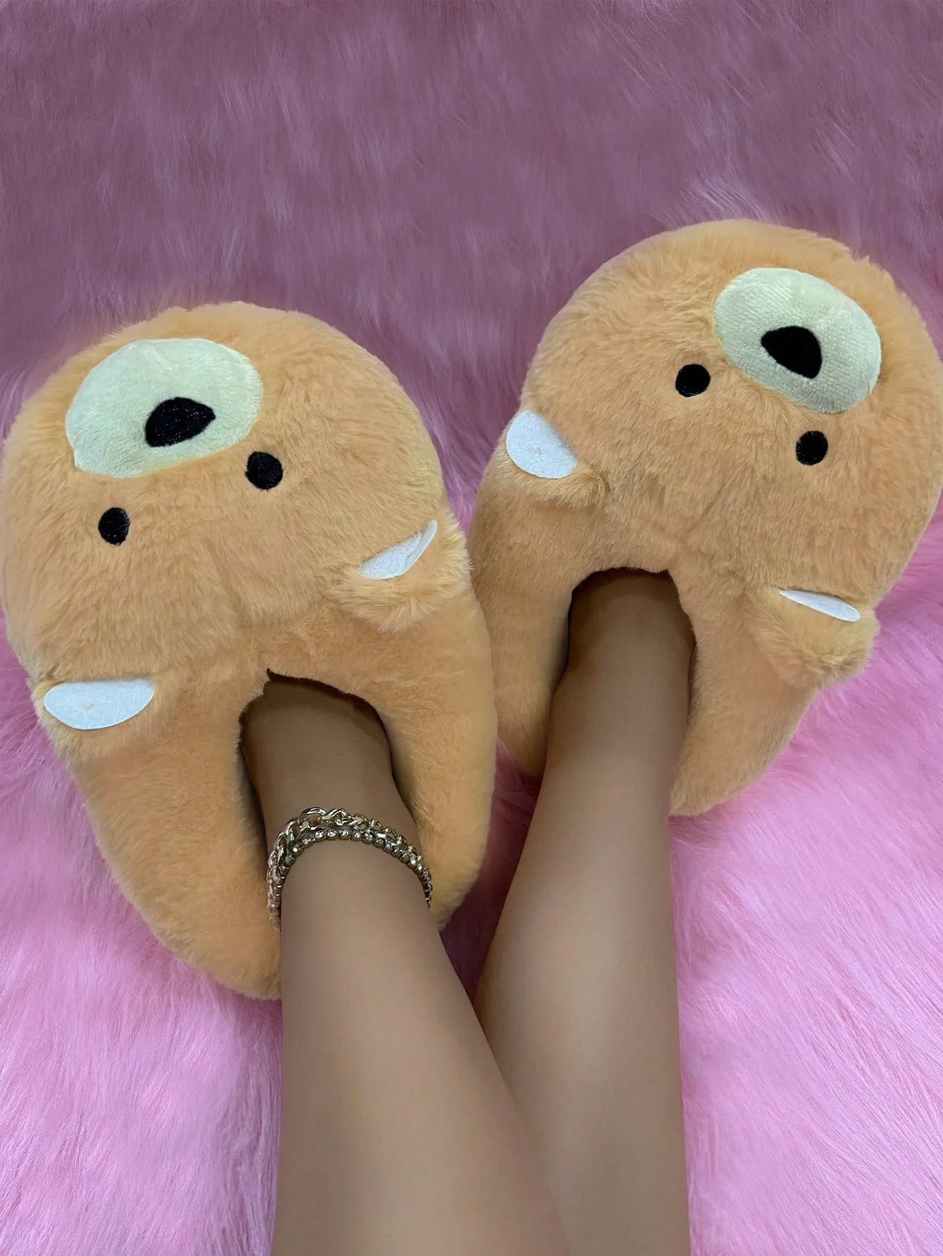 Apricot-colored Embroidered Eyes Full Coverage Bear Plush Toy