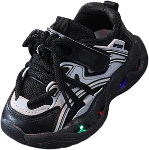 Baby Infant Leather Lace Lights up Sneakers Hook Loop Non Slip Walking Sport Shoes Toddler Newborn Casual Breathable