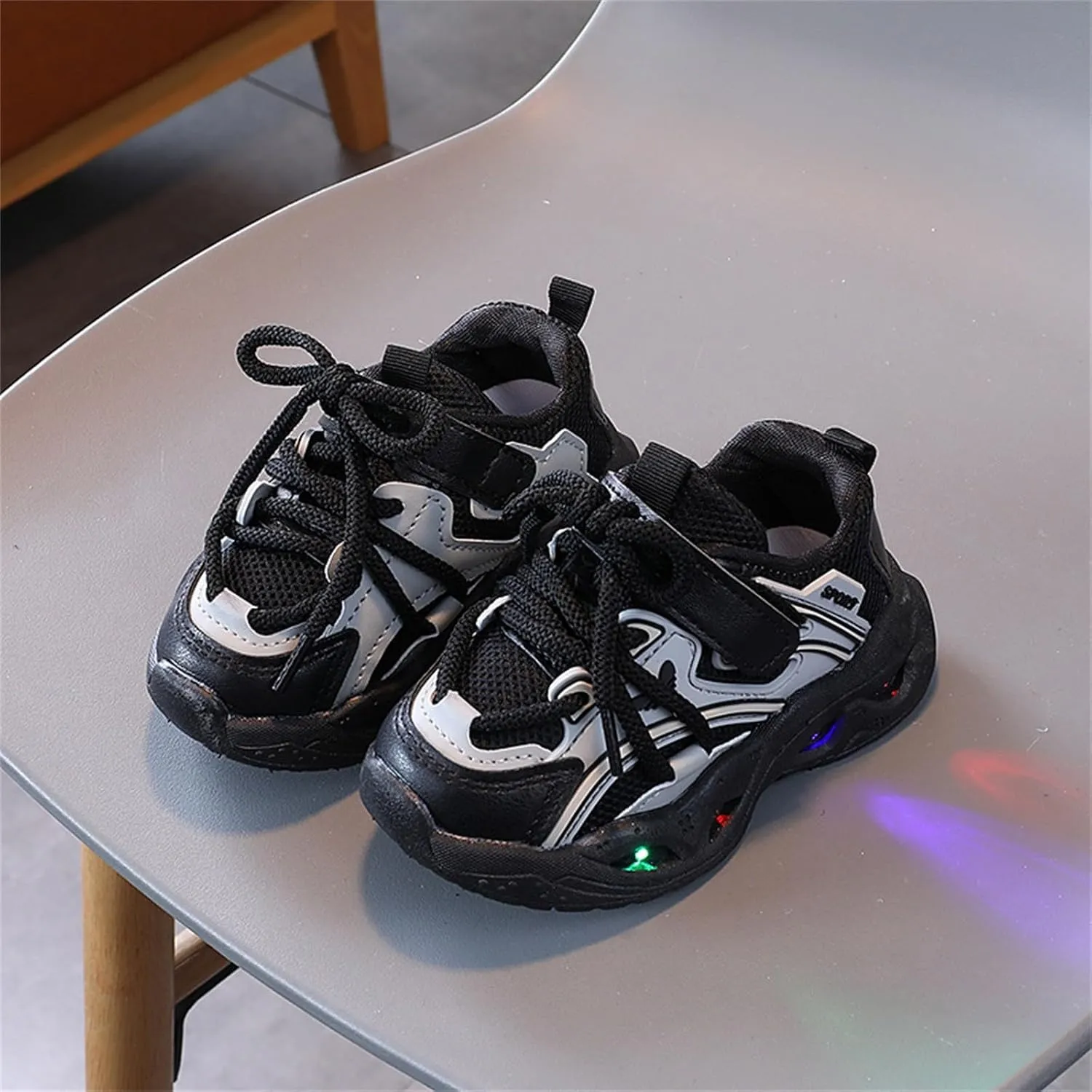 Baby Infant Leather Lace Lights up Sneakers Hook Loop Non Slip Walking Sport Shoes Toddler Newborn Casual Breathable