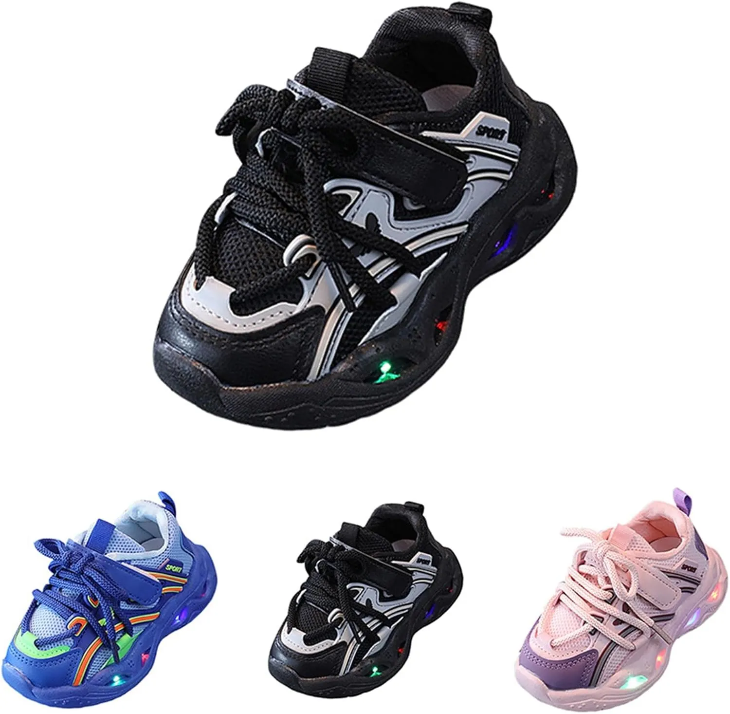 Baby Infant Leather Lace Lights up Sneakers Hook Loop Non Slip Walking Sport Shoes Toddler Newborn Casual Breathable