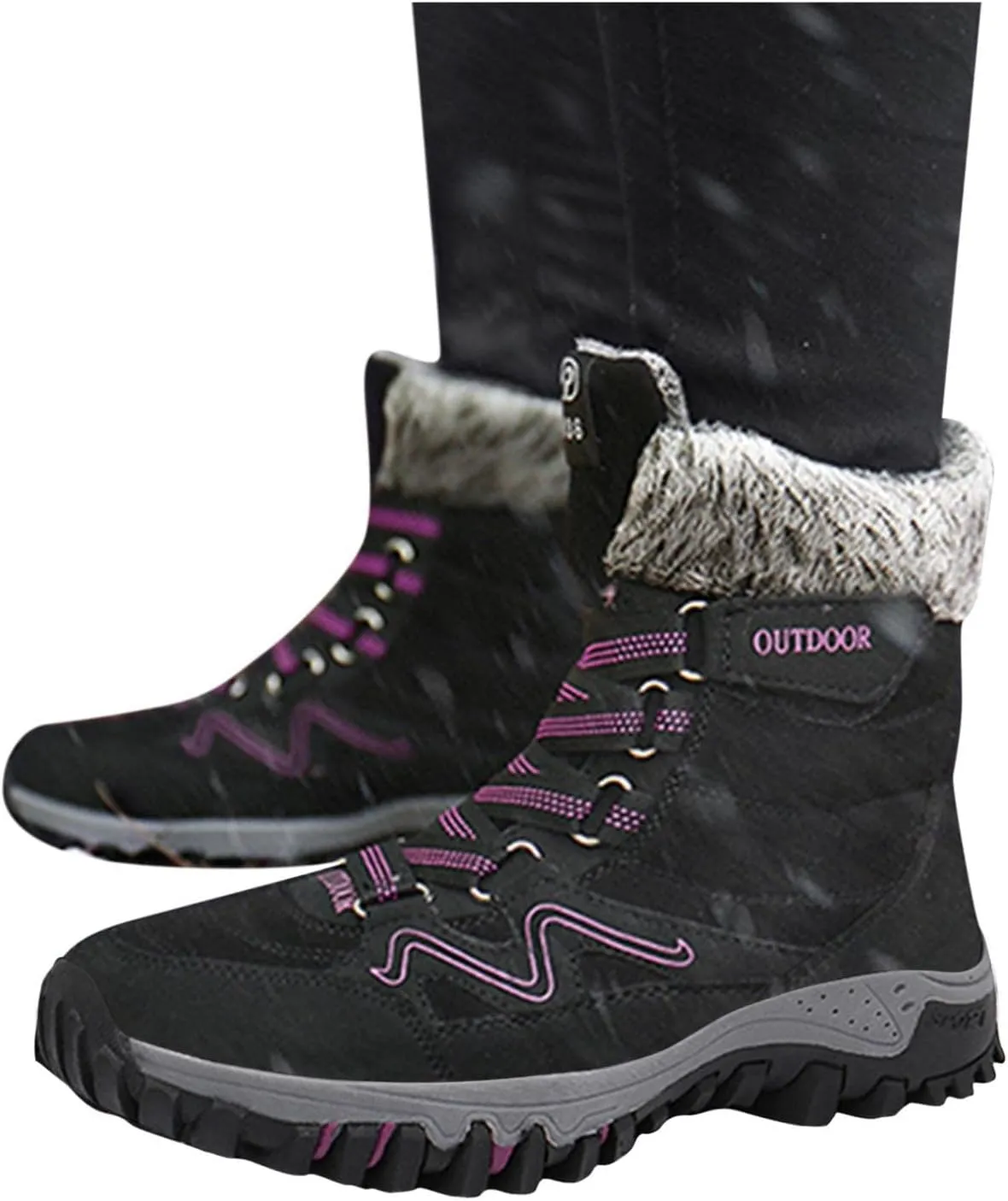 Bcshiye Womens Hiking Boots Winter Mid Calf Snow Boots Warm Ankle Booties Outdoor Hiking Climbing Shoes with Fur Lined