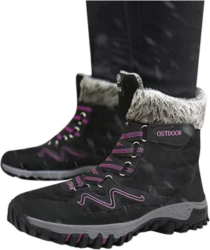 Bcshiye Womens Hiking Boots Winter Mid Calf Snow Boots Warm Ankle Booties Outdoor Hiking Climbing Shoes with Fur Lined