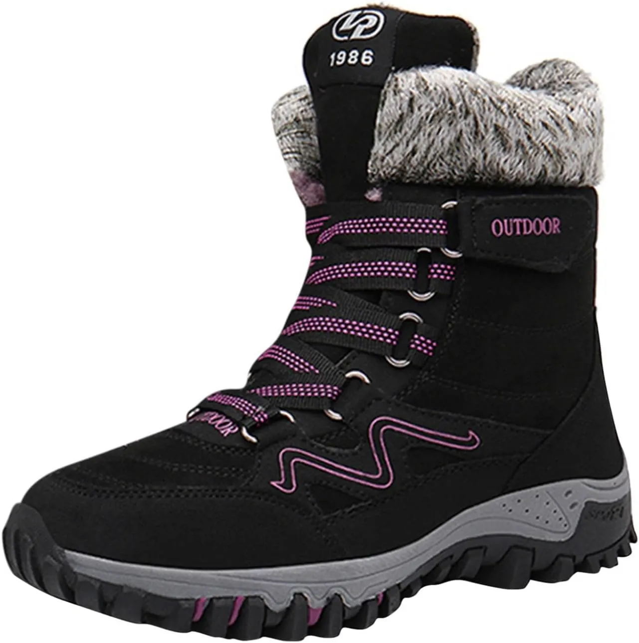 Bcshiye Womens Hiking Boots Winter Mid Calf Snow Boots Warm Ankle Booties Outdoor Hiking Climbing Shoes with Fur Lined