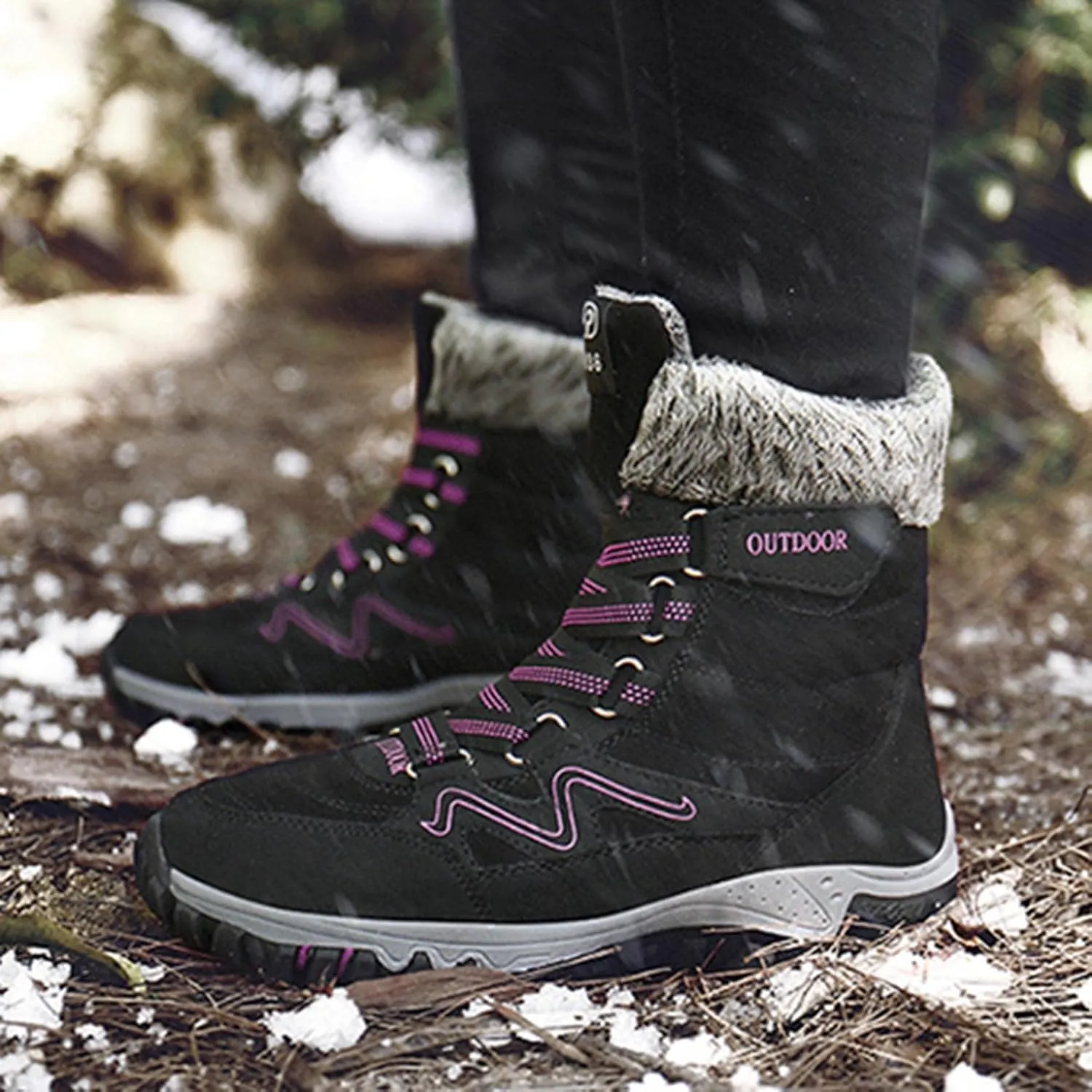 Bcshiye Womens Hiking Boots Winter Mid Calf Snow Boots Warm Ankle Booties Outdoor Hiking Climbing Shoes with Fur Lined