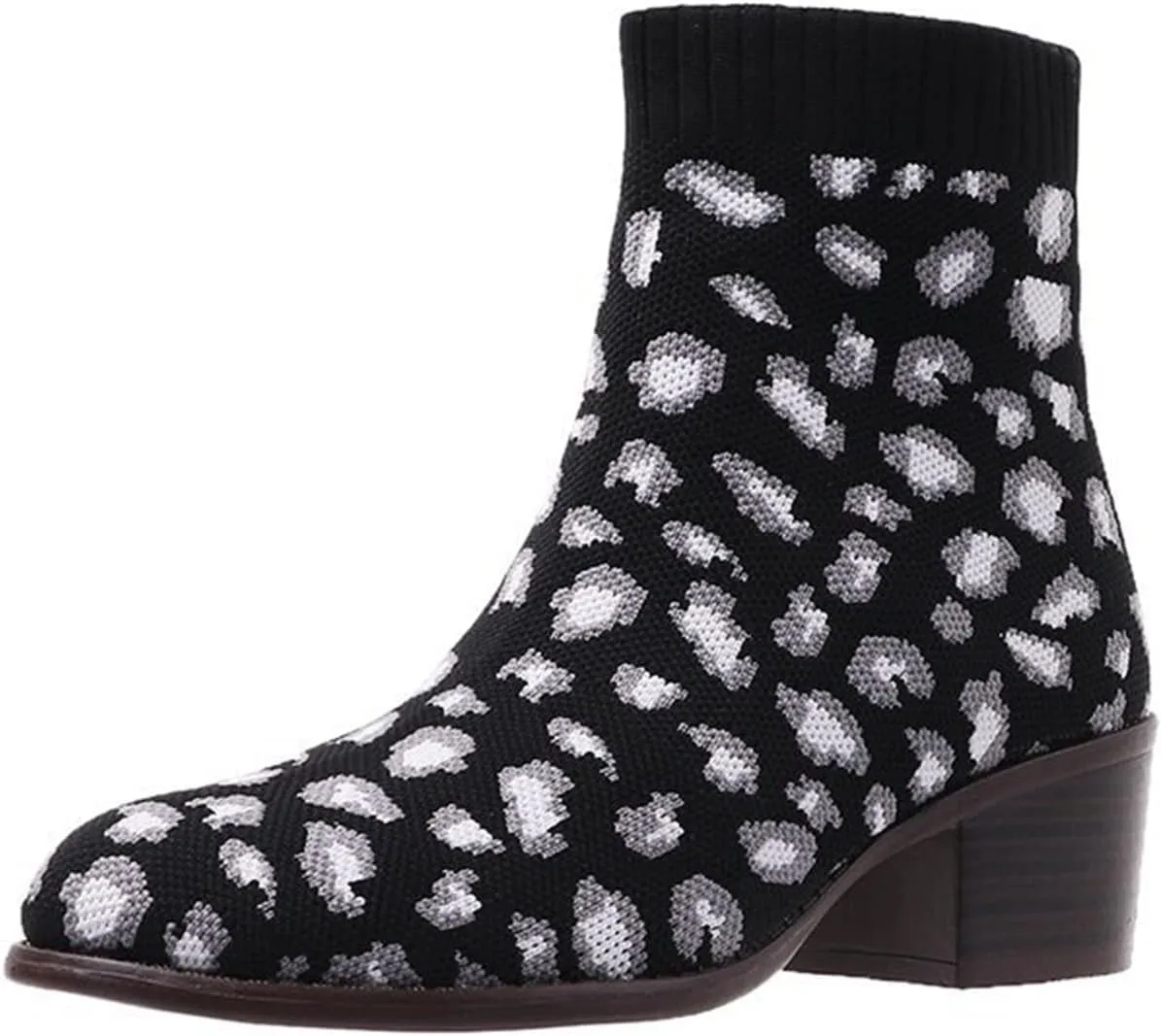 Bcshiye Women's Knitted Ankle Boots Fashion Classic Square Toe Chunky Block Low Heels Comfortable Warm Ankle Booties