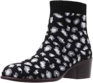 Bcshiye Women's Knitted Ankle Boots Fashion Classic Square Toe Chunky Block Low Heels Comfortable Warm Ankle Booties