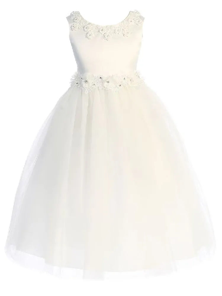 Big Girls Off-White Floral Applique Plus Size Princess Ballgown 16.5-20.5