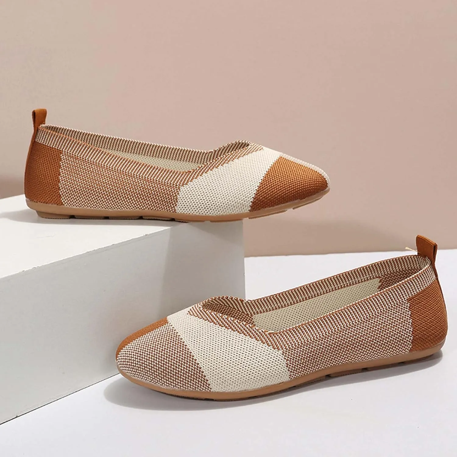 Black Flats Shoes for Women, Square Toe Ballet Flat Shoe, Washable Comfortable Knit Sandals, Soft Slip on Dressy Wedding Work Footwear
