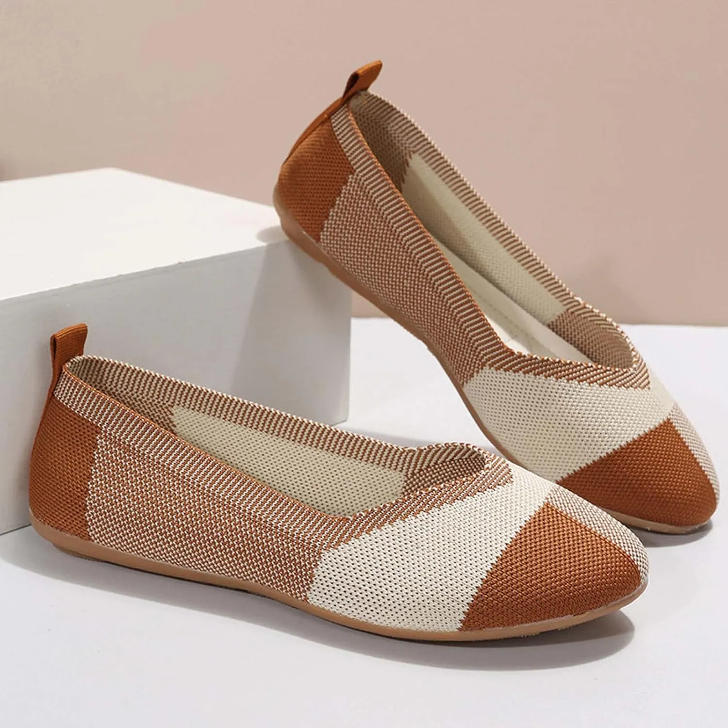 Black Flats Shoes for Women, Square Toe Ballet Flat Shoe, Washable Comfortable Knit Sandals, Soft Slip on Dressy Wedding Work Footwear
