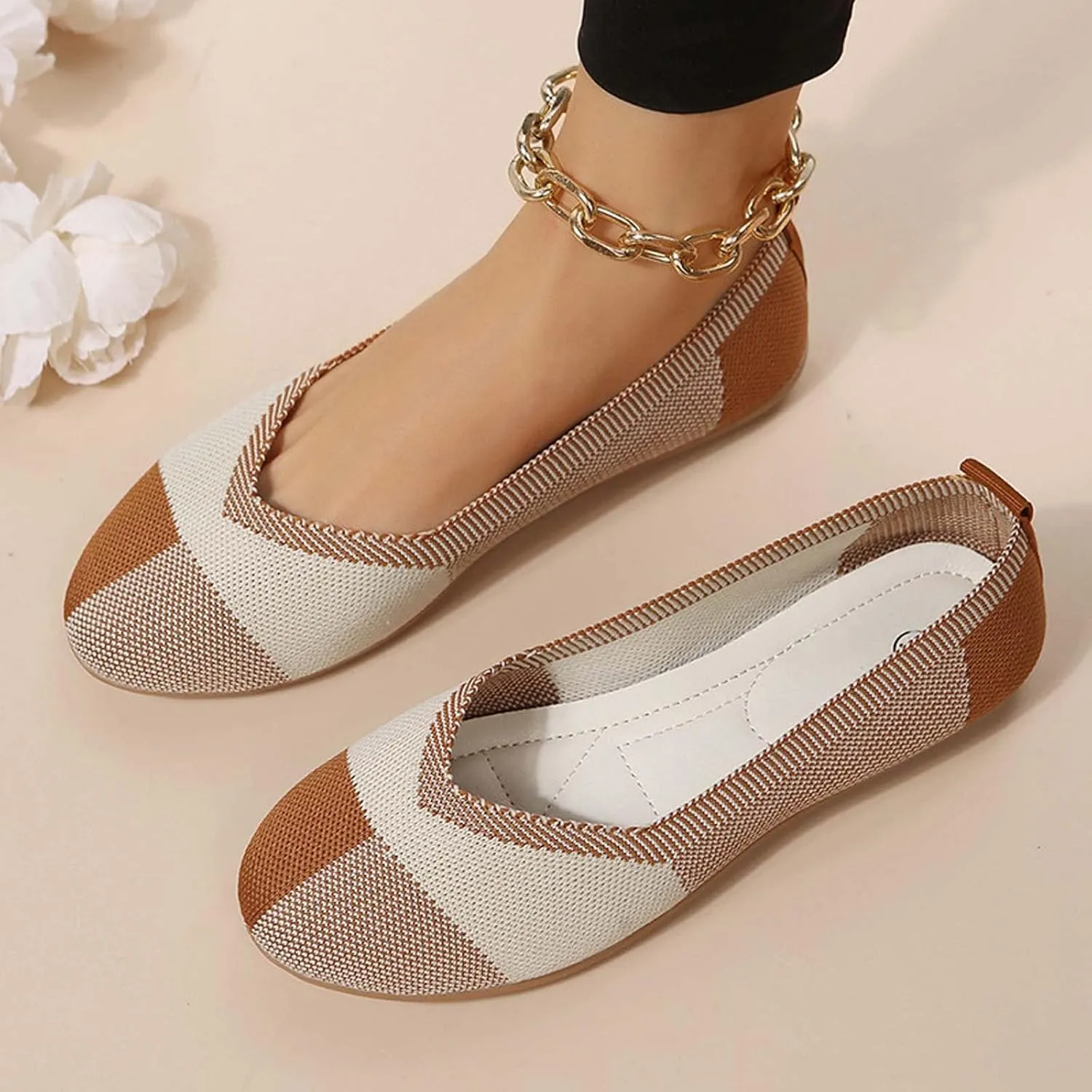 Black Flats Shoes for Women, Square Toe Ballet Flat Shoe, Washable Comfortable Knit Sandals, Soft Slip on Dressy Wedding Work Footwear