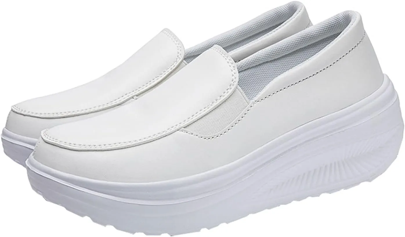 Black Platform Sneakers for Women Casual Slip on Arch Support Hiking Shoes Healthcare Work Leather Nurse Shoe Footwear