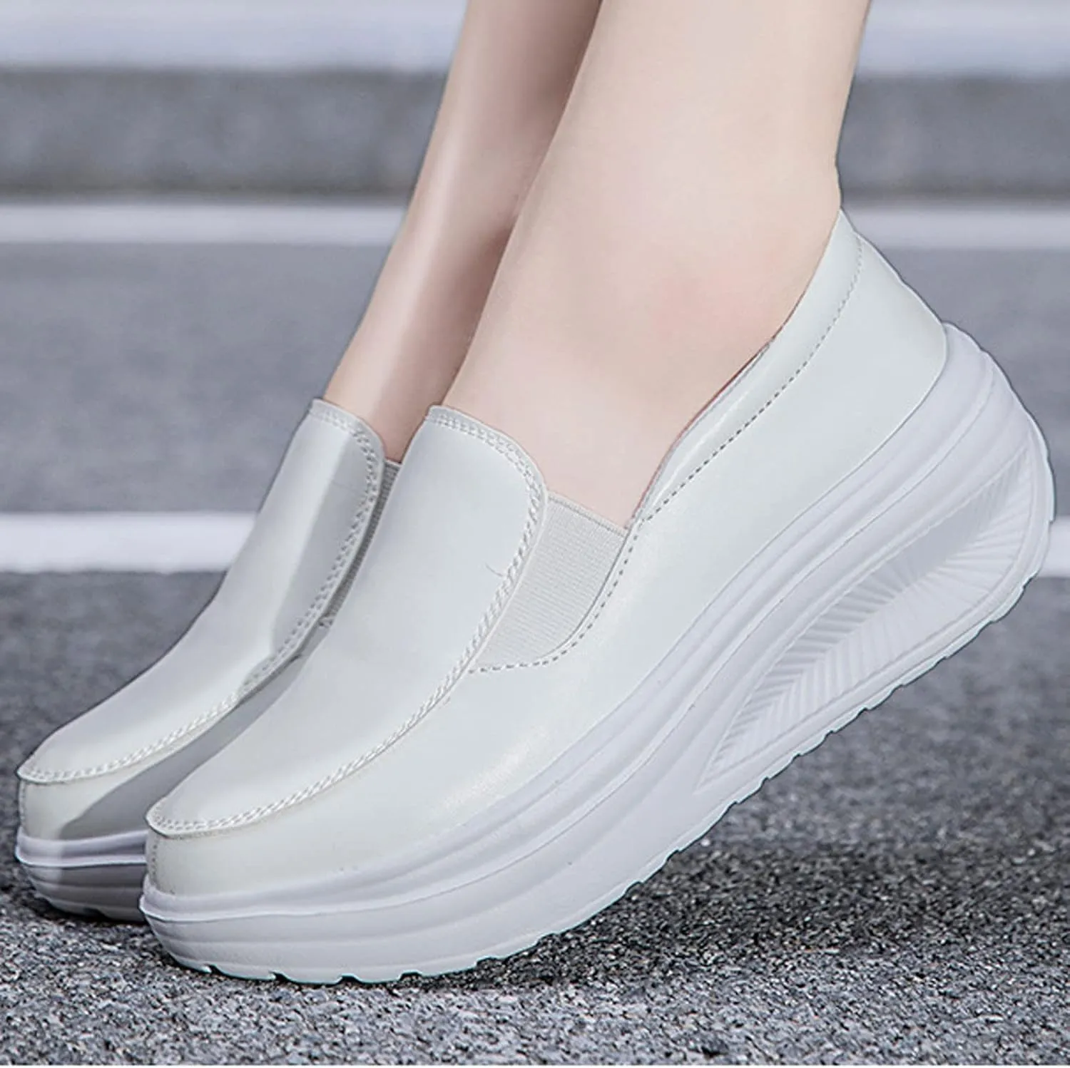 Black Platform Sneakers for Women Casual Slip on Arch Support Hiking Shoes Healthcare Work Leather Nurse Shoe Footwear