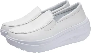 Black Platform Sneakers for Women Casual Slip on Arch Support Hiking Shoes Healthcare Work Leather Nurse Shoe Footwear