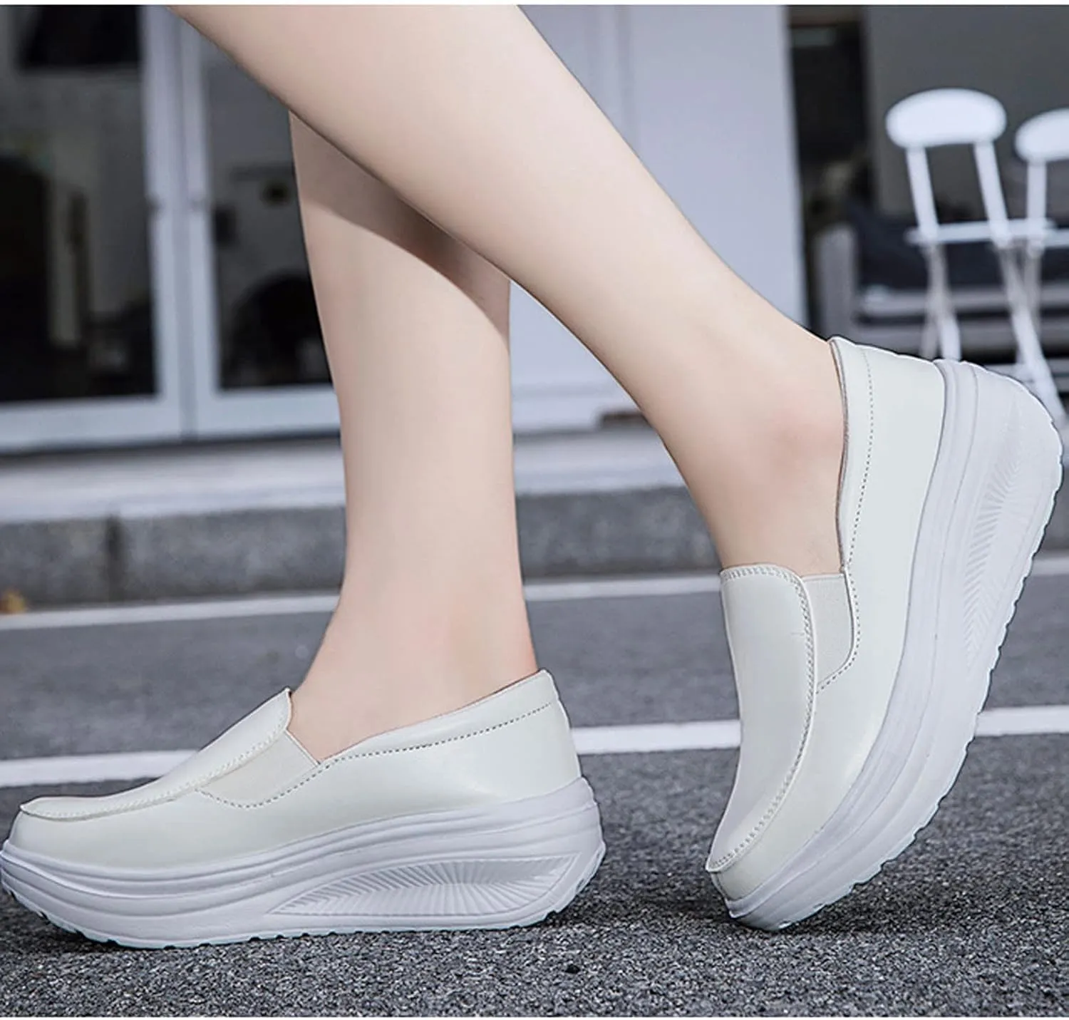 Black Platform Sneakers for Women Casual Slip on Arch Support Hiking Shoes Healthcare Work Leather Nurse Shoe Footwear