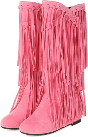 Boots For Women Tassel Cowboys Thigh High Boots Suede Flat Knee High Boots Mid Calf Tall Long Bootie
