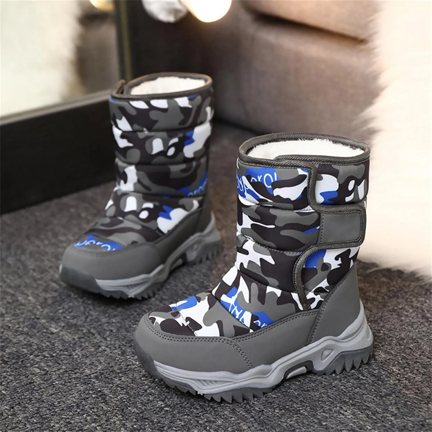 Boys Snow Boots Winter Waterproof Non Slip Cold Weather Shoes Camouflage Thickened Winter Warm Cotton Boots Toddler
