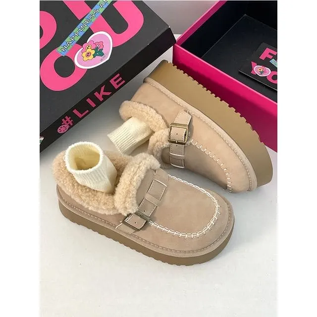 Buckled Fluffy Trim Platform Loafers