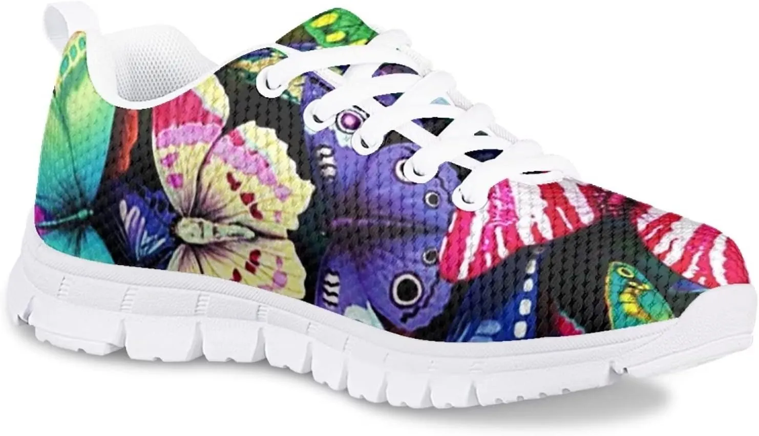 Butterfly Print Cute Tennis Shoes for Girls Nonslip Lightweight School Dance Athletic Running Shoes Kids Casual Sport Sneakers
