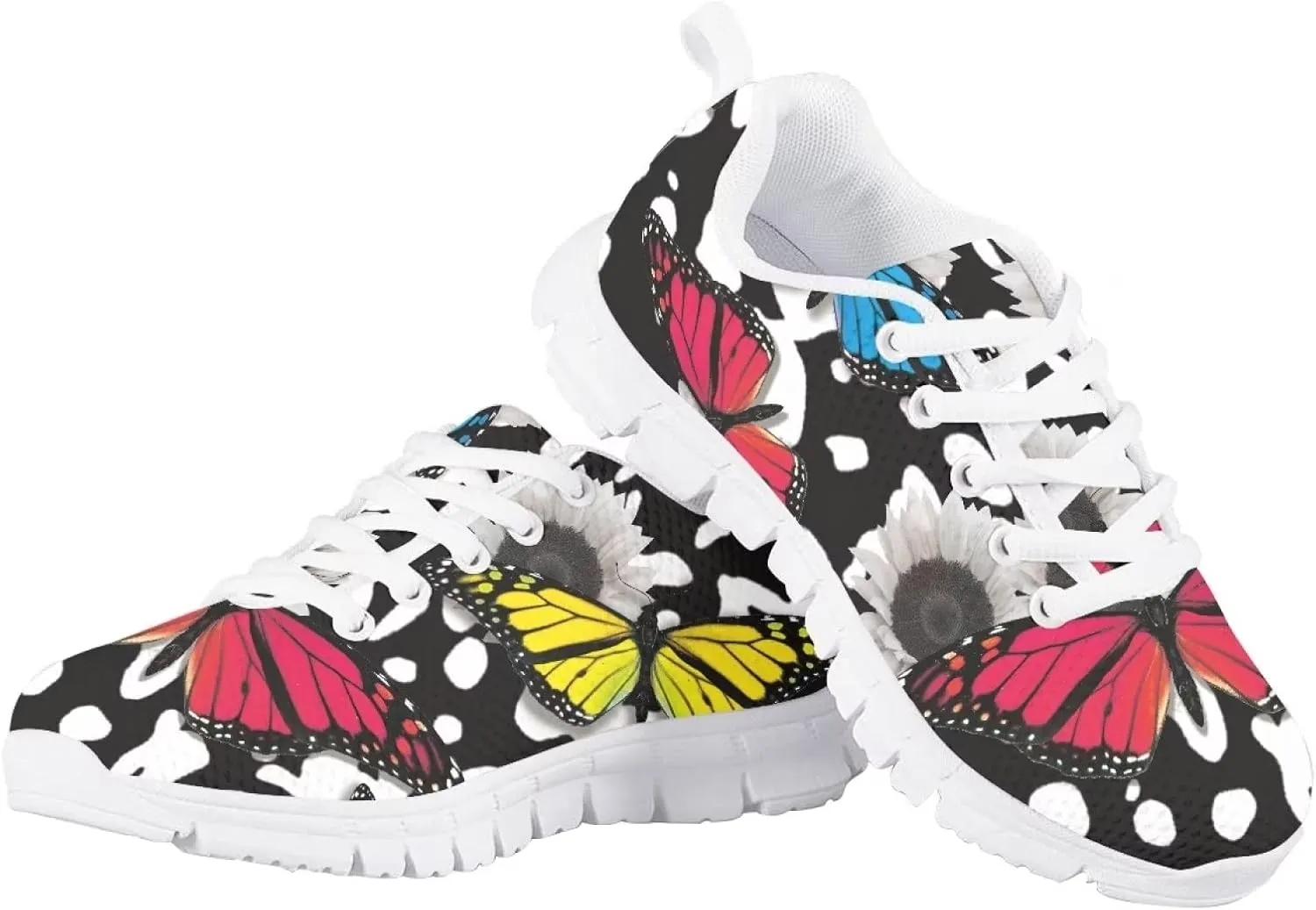 Butterfly Print Cute Tennis Shoes for Girls Nonslip Lightweight School Dance Athletic Running Shoes Kids Casual Sport Sneakers