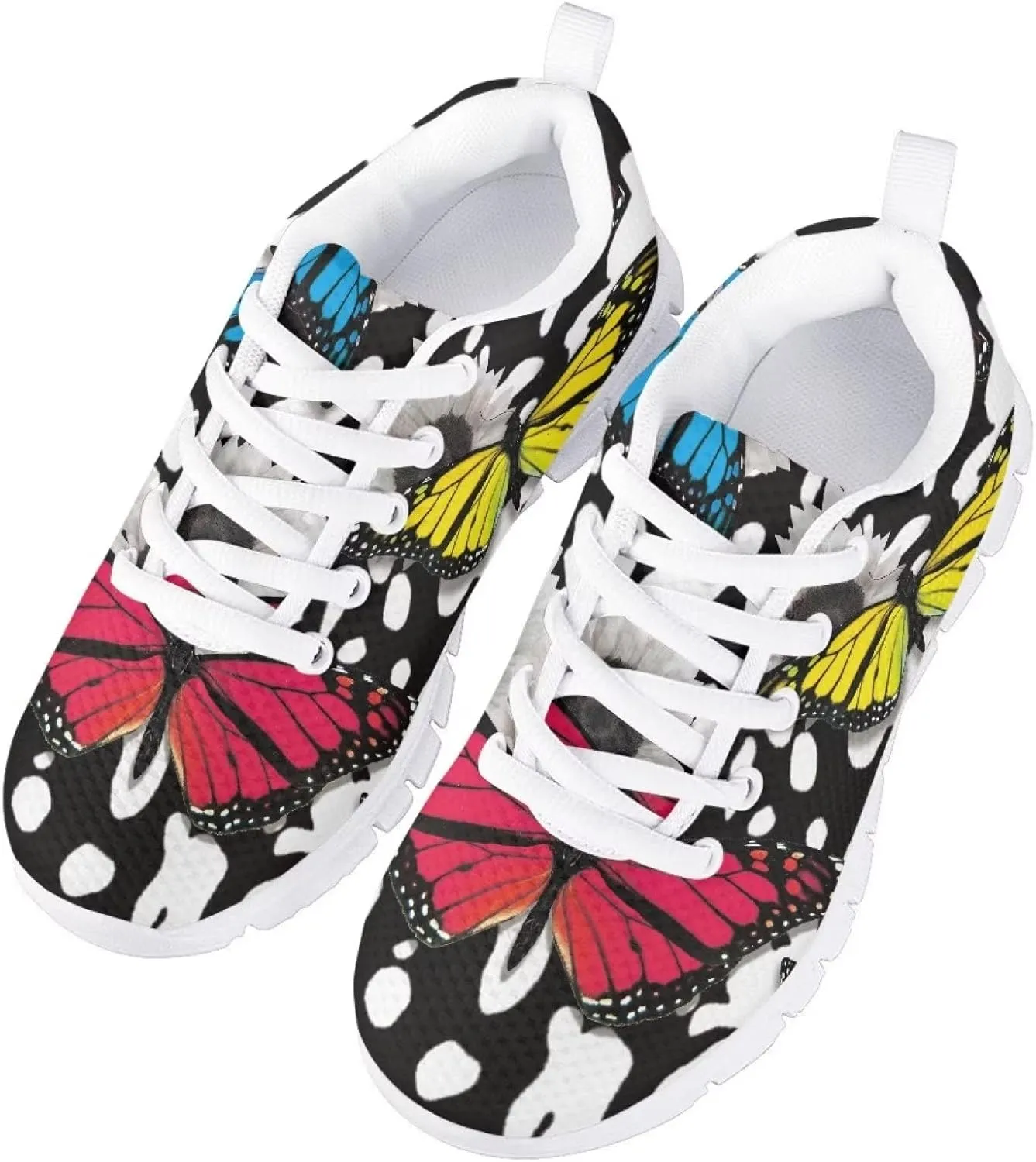 Butterfly Print Cute Tennis Shoes for Girls Nonslip Lightweight School Dance Athletic Running Shoes Kids Casual Sport Sneakers