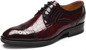 ByErz Men Brogues Wingtip Lace Up Classic Patent Black Dress Shoes Derby Prom Fashion Oxford