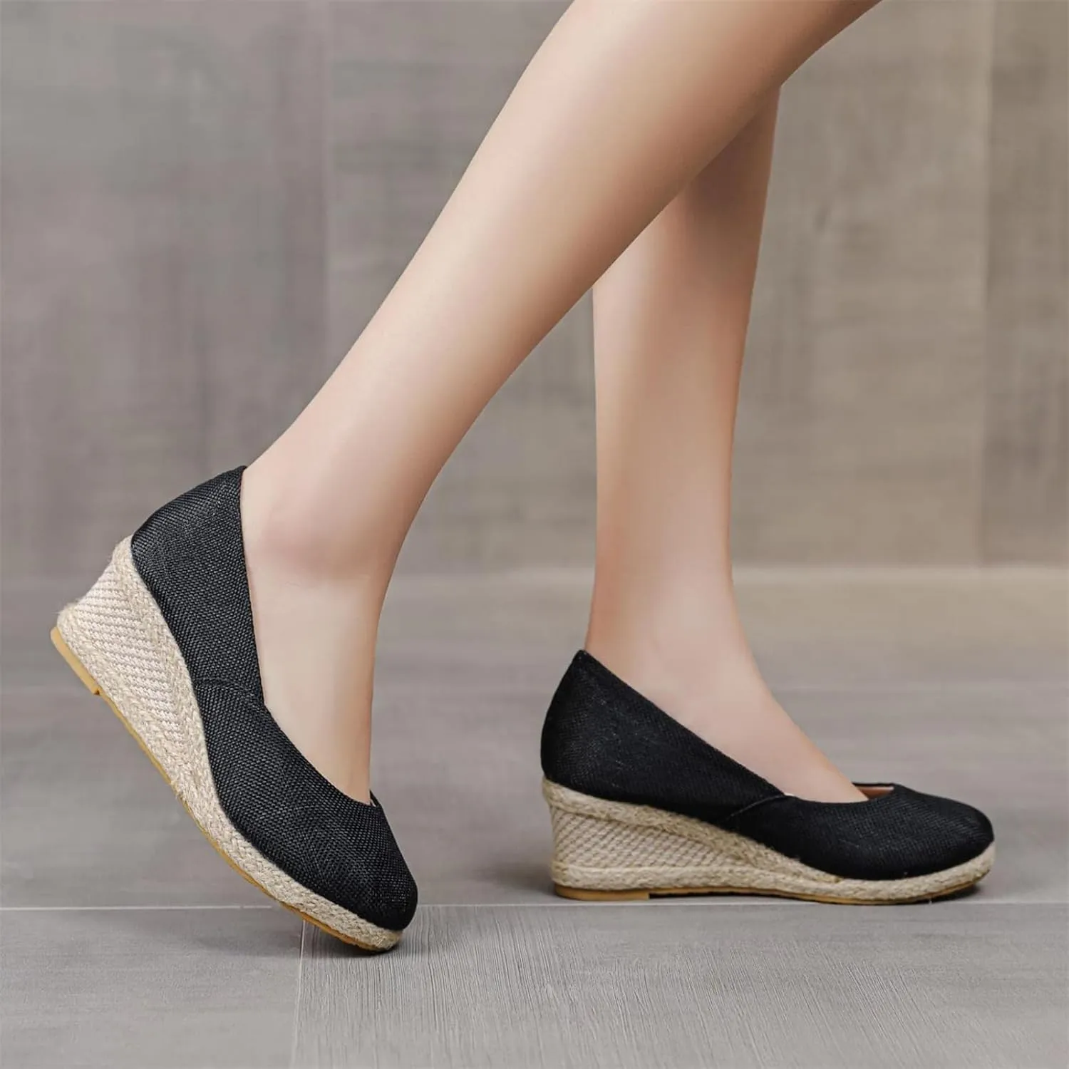 Canvas Espadrille Wedges Closed Toe Wedges for Women Wide Width Kamilla Wedge Espadrilles Sandal Pumps Low Chunky Rounded Toe Heels Elegant Wedges Working Shoes