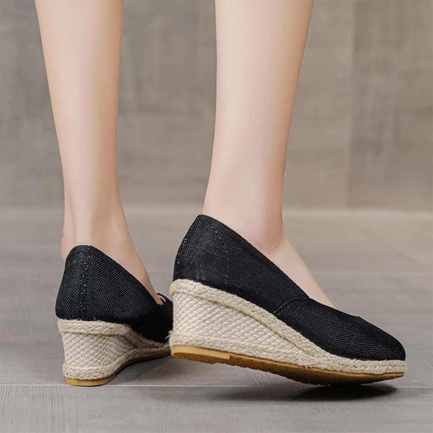 Canvas Espadrille Wedges Closed Toe Wedges for Women Wide Width Kamilla Wedge Espadrilles Sandal Pumps Low Chunky Rounded Toe Heels Elegant Wedges Working Shoes