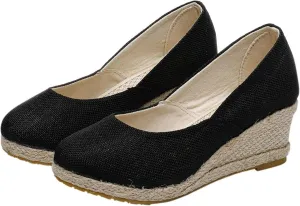 Canvas Espadrille Wedges Closed Toe Wedges for Women Wide Width Kamilla Wedge Espadrilles Sandal Pumps Low Chunky Rounded Toe Heels Elegant Wedges Working Shoes