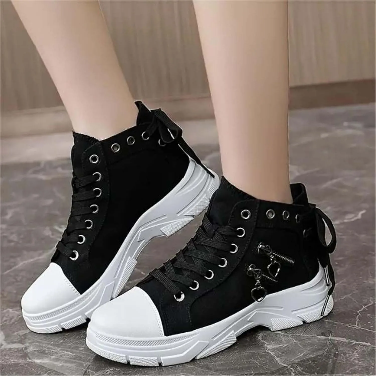 Canvas Shoes for Women High Top,Lace Up Platform Sneakers Thick Sole Heightening Casual Shoes Anti-Slip Walking Shoes