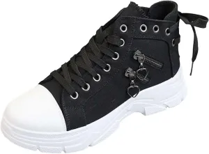 Canvas Shoes for Women High Top,Lace Up Platform Sneakers Thick Sole Heightening Casual Shoes Anti-Slip Walking Shoes