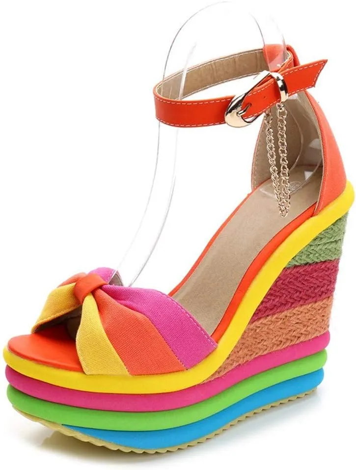 Casual Walking Wedges Toe Roman Shoes High Women's Ladies Wedges Multicolor Patchwork Sandals Women's